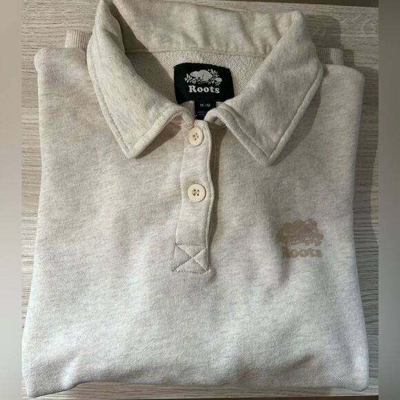 Unisex Roots Light Beige half button up crewnwck - Picture 3 of 3